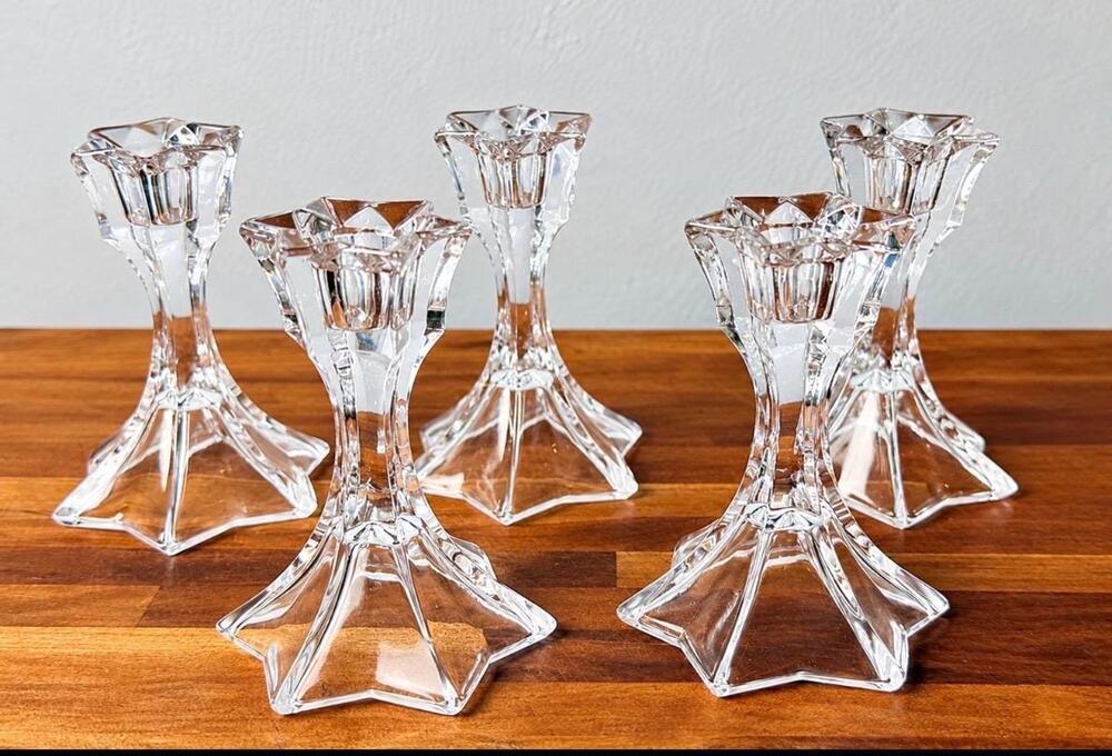 Vintage DePlomb DePlomo 24% Lead Crystal Candlesticks Set of 5 (1970s)